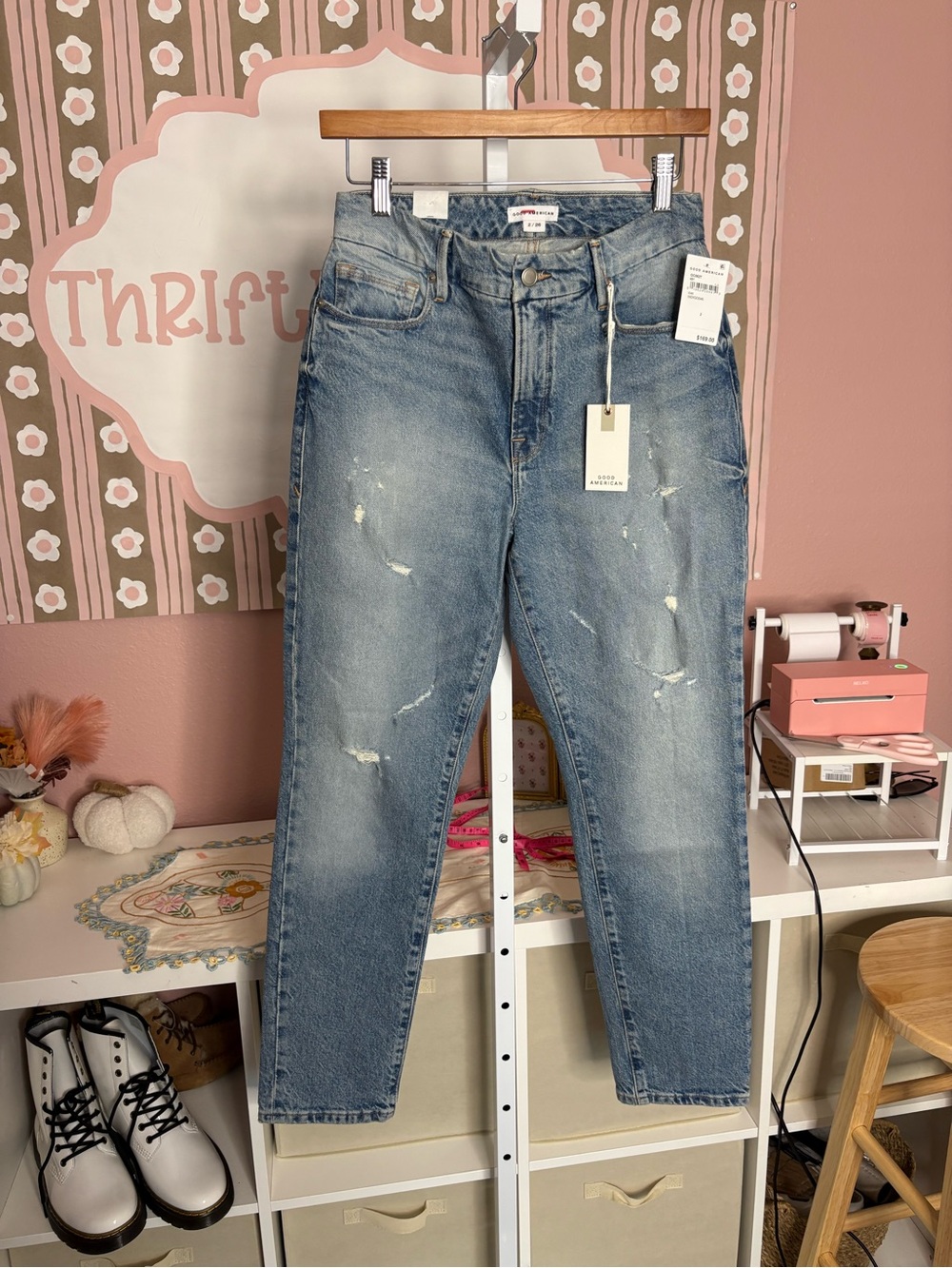 NWT Good American High-Rise Distressed Women’s Jeans - Light Blue